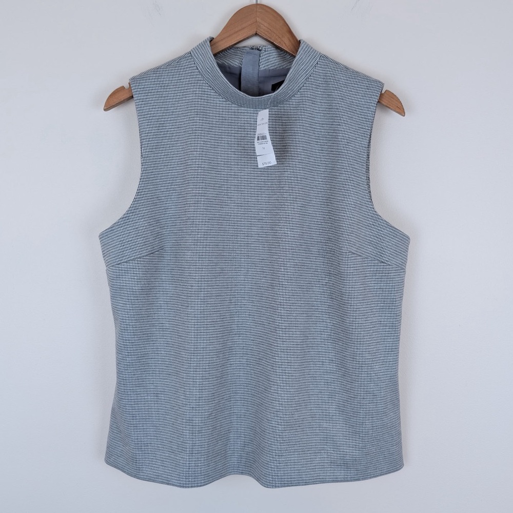 Ann Taylor Sleeveless High Neck Houndstooth Zip Back Top NWT